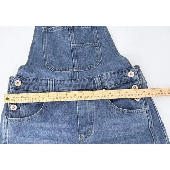 Women's Denim Cropped Overalls Size XS (Fit 33x24) Wide Leg Blue Jean - Picture 3 of 11